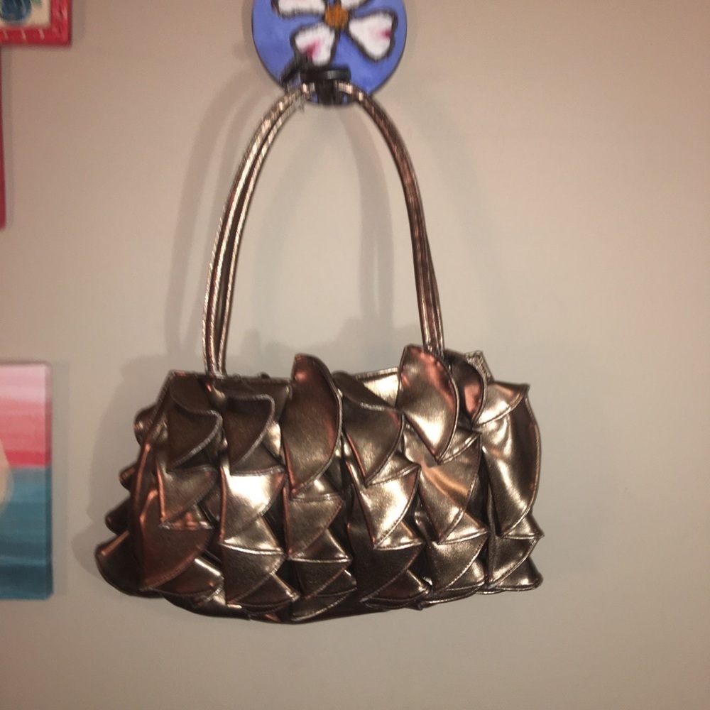 Front and Back Gold Ruffle Bag HandBag Purse - Picture 2 of 16